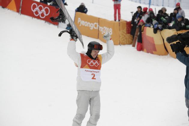 Shaun White, of the United States, celebrates his gold winning run during the men's halfpipe finals at Phoenix Snow Park at the 2018 Winter Olympics in Pyeongchang, South Korea, Wednesday, Feb. 14, 2018. (AP Photo/Gregory Bull)