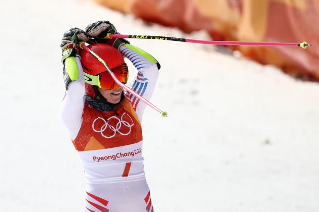 PYEONGCHANG-GUN, SOUTH KOREA - FEBRUARY 15: Mikaela Shiffrin of the United States reacts at the finish during the Ladies' Giant Slalom on day six of the PyeongChang 2018 Winter Olympic Games at Yongpyong Alpine Centre on February 15, 2018 in Pyeongchang-gun, South Korea. (Photo by Ezra Shaw/Getty Images)