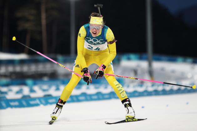 PYEONGCHANG-GUN, SOUTH KOREA - FEBRUARY 15: Hanna Oeberg of Sweden reacts as she finishes during the Women's 15km Individual Biathlon at Alpensia Biathlon Centre on February 15, 2018 in Pyeongchang-gun, South Korea. (Photo by Adam Pretty/Getty Images)