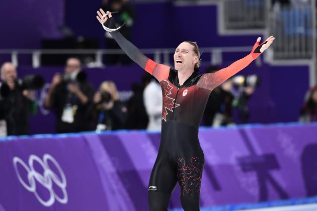 Canada's Ted-Jan Bloemen reacts after competing in the men's 10,000m speed skating event during the Pyeongchang 2018 Winter Olympic Games at the Gangneung Oval in Gangneung on February 15, 2018. / AFP PHOTO / ARIS MESSINIS        (Photo credit should read ARIS MESSINIS/AFP/Getty Images)