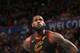 OKLAHOMA CITY, OK - FEBRUARY 13: LeBron James #23 of the Cleveland Cavaliers reacts to a play against the Oklahoma City Thunder on February 13, 2018 at Chesapeake Energy Arena in Oklahoma City, Oklahoma. NOTE TO USER: User expressly acknowledges and agrees that, by downloading and or using this photograph, User is consenting to the terms and conditions of the Getty Images License Agreement. Mandatory Copyright Notice: Copyright 2018 NBAE (Photo by Layne Murdoch/NBAE via Getty Images)