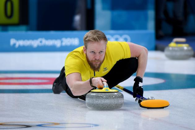 Sweden's Niklas Edin throws the stone during the curling men's round robin session between Denmark and Sweden during the Pyeongchang 2018 Winter Olympic Games at the Gangneung Curling Centre in Gangneung on February 14, 2018. / AFP PHOTO / WANG Zhao        (Photo credit should read WANG ZHAO/AFP/Getty Images)