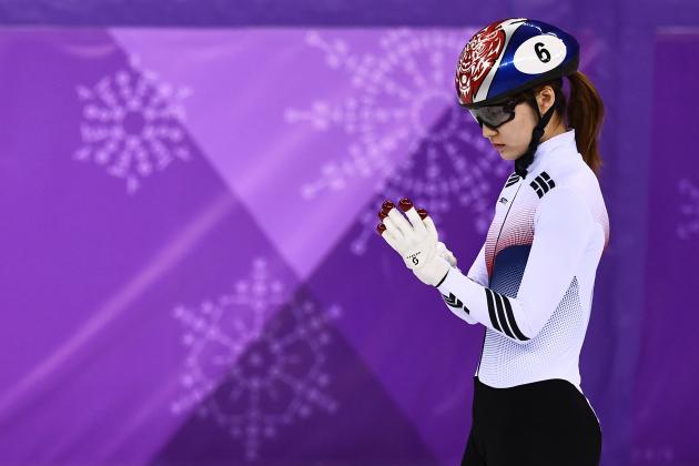 South Korea's Choi Minjeong gestures before the women's 1,500m short track speed skating A final event during the Pyeongchang 2018 Winter Olympic Games, at the Gangneung Ice Arena in Gangneung on February 17, 2018. / AFP PHOTO / ARIS MESSINIS (Photo credit should read ARIS MESSINIS/AFP/Getty Images)