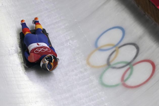 Maria Marinela Mazilu of Romania takes a curve on her third run during the women's skeleton competition at the 2018 Winter Olympics in Pyeongchang, South Korea, Saturday, Feb. 17, 2018. (AP Photo/Michael Sohn)
