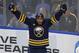 Buffalo Sabres forward Evander Kane (9) celebrates his goal during the third period of an NHL hockey game against the Carolina Hurricanes, Saturday, Nov. 18, 2017, in Buffalo, N.Y. (AP Photo/Jeffrey T. Barnes)