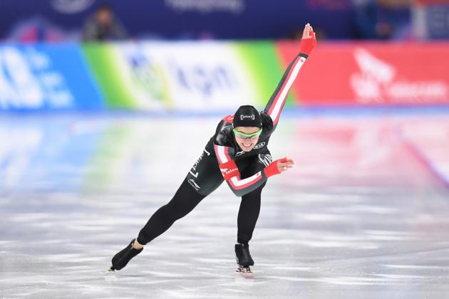 GANGNEUNG, SOUTH KOREA - FEBRUARY 10:  Marsha Hudey of Canada competes in the ladies 500m during the ISU World Single Distances Speed Skating Championships - Gangneung - Test Event For Pyeongchang 2018 Olympic Winter Games at Gangneung Oval on February 10, 2017 in Gangneung, South Korea.  (Photo by Atsushi Tomura/Getty Images)
