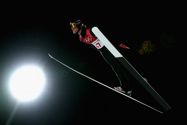PYEONGCHANG-GUN, SOUTH KOREA - FEBRUARY 17: Daniel Andre Tande of Norway makes a jump during the Ski Jumping - Men's Large Hill on day eight of the PyeongChang 2018 Winter Olympic Games at Alpensia Ski Jumping Center on February 17, 2018 in Pyeongchang-gun, South Korea. (Photo by Al Bello/Getty Images)