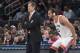 New York Knicks head coach Jeff Hornacek and center Joakim Noah watch the game action during the first half of an NBA basketball game Houston Rockets, Wednesday, Nov. 2, 2016, at Madison Square Garden in New York. The Rockets won 118-99. (AP Photo/Mary Altaffer)