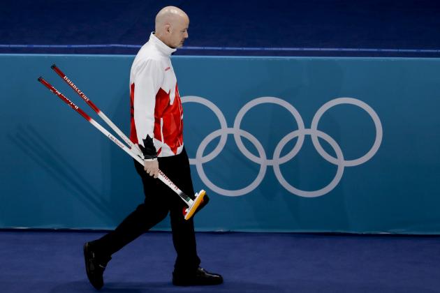 Canada's skip Kevin Koe walks during a men's curling match against at Switzerland the 2018 Winter Olympics in Gangneung, South Korea, Sunday, Feb. 18, 2018. (AP Photo/Natacha Pisarenko)