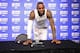 LOS ANGELES, CA - FEBRUARY 18: LeBron James #23 of Team LeBron poses for a photo with the Most Valuable Player Trophy during a press conference after the NBA All-Star Game as a part of 2018 NBA All-Star Weekend at STAPLES Center on February 18, 2018 in Los Angeles, California. NOTE TO USER: User expressly acknowledges and agrees that, by downloading and/or using this photograph, user is consenting to the terms and conditions of the Getty Images License Agreement. Mandatory Copyright Notice: Copyright 2018 NBAE (Photo by Steven Baffo/NBAE via Getty Images)