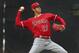 Los Angeles Angels' Shohei Ohtani throws during a spring training baseball practice on Wednesday, Feb. 14, 2018, in Tempe, Ariz. (AP Photo/Ben Margot)