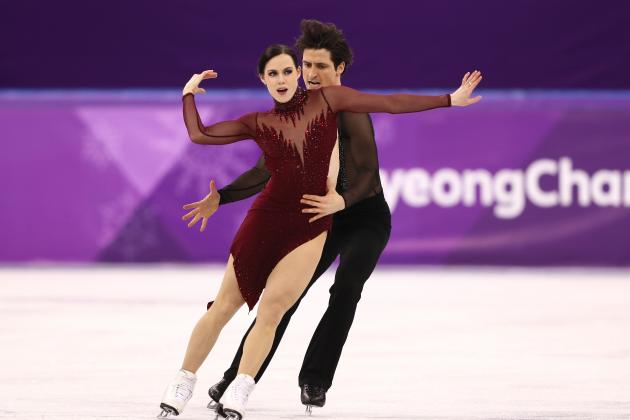 GANGNEUNG, SOUTH KOREA - FEBRUARY 20:  Tessa Virtue and Scott Moir of Canada compete in the Figure Skating Ice Dance Free Dance on day eleven of the PyeongChang 2018 Winter Olympic Games at Gangneung Ice Arena on February 20, 2018 in Gangneung, South Korea.  (Photo by Jamie Squire/Getty Images)