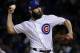 Chicago Cubs starting pitcher Jake Arrieta throws during the first inning of Game 4 of baseball's National League Championship Series against the Los Angeles Dodgers, Wednesday, Oct. 18, 2017, in Chicago. (AP Photo/Nam Y. Huh)