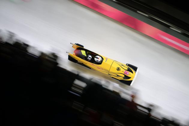 Germany's Mariama Jamanka and Germany's Lisa Buckwitz compete in the women's bobsleigh heat 3 run during the Pyeongchang 2018 Winter Olympic Games at the Olympic Sliding Centre on February 21, 2018 in Pyeongchang. / AFP PHOTO / MOHD RASFAN (Photo credit should read MOHD RASFAN/AFP/Getty Images)