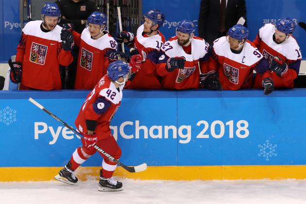 GANGNEUNG, SOUTH KOREA - FEBRUARY 21:  Petr Koukal #42 of the Czech Republic reacts after scoring a goal in an overtime shootout against Ryan Zapolski #30 of the United States during the Men's Play-offs Quarterfinals on day twelve of the PyeongChang 2018 Winter Olympic Games at Gangneung Hockey Centre on February 21, 2018 in Gangneung, South Korea.  (Photo by Bruce Bennett/Getty Images)