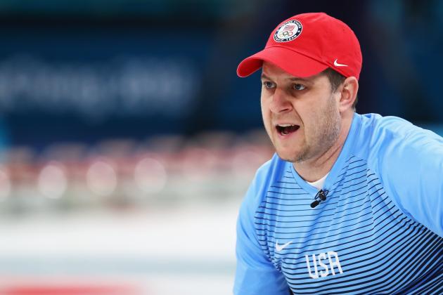 GANGNEUNG, SOUTH KOREA - FEBRUARY 18:  John Shuster of USA gives instructions to a team member during the Curling round robin session 7 on day nine of the PyeongChang 2018 Winter Olympic Games at Gangneung Curling Centre on February 18, 2018 in Gangneung, South Korea.  (Photo by Dean Mouhtaropoulos/Getty Images)