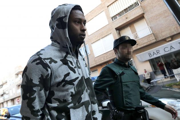 Villarreal's Portuguese defender Ruben Semedo arrives escorted by a Spanish Guardia Civil guards at the couthouse in Lliria, on February 22, 2018.
Semedo was arrested on February 20, 2018 on suspicion of holding somebody against their will and causing injury, a source close to the investigation told AFP. It is not the first time Portuguese under-21 international Semedo has been in trouble with police since signing for Villarreal from Sporting Lisbon prior to this season. He was arrested in November following an alleged altercation at a nightclub, for which he is awaiting trial.
/ AFP PHOTO / STRINGER (Photo credit should read STRINGER/AFP/Getty Images)