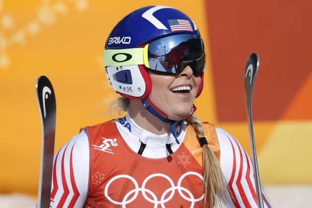 United States' Lindsey Vonn smiles in the finish area of the women's combined downhill at the 2018 Winter Olympics in Jeongseon, South Korea, Thursday, Feb. 22, 2018. (AP Photo/Christophe Ena)