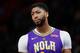 New Orleans Pelicans forward Anthony Davis plays against the Detroit Pistons in the first half of an NBA basketball game in Detroit, Monday, Feb. 12, 2018. (AP Photo/Paul Sancya)