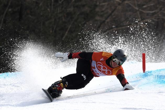 PYEONGCHANG-GUN, SOUTH KOREA - FEBRUARY 24:  Nevin Galmarini of Switzerland competes during the Men's Snowboard Parallel Giant Slalom Semifinal on day fifteen of the PyeongChang 2018 Winter Olympic Games at Phoenix Snow Park on February 24, 2018 in Pyeongchang-gun, South Korea.  (Photo by David Ramos/Getty Images)