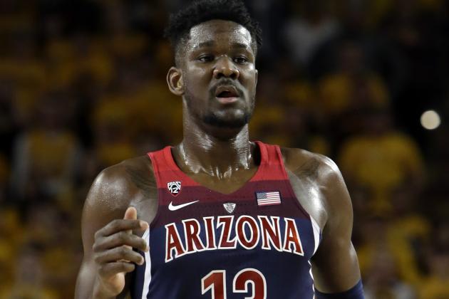 Arizona forward Deandre Ayton (13) in the second half during an NCAA college basketball game against Arizona State, Thursrday, Feb. 15, 2018, in Tempe, Ariz. Arizona defeated Arizona State 77-70. (AP Photo/Rick Scuteri)