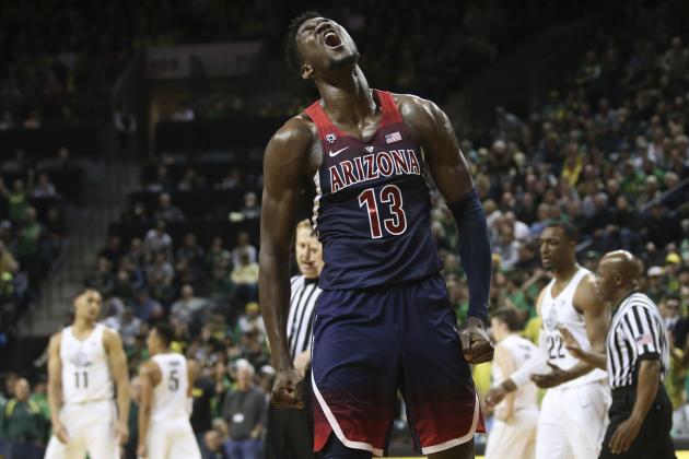Arizona's DeAndre Ayton celebrates during the second half against Oregon in an NCAA college basketball game Saturday, Feb. 24, 2018, in Eugene, Ore. Oregon won 98-93 in overtime. (AP Photo/Chris Pietsch)