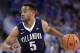 Villanova's Phil Booth (5) with the ball during the first half of an NCAA college basketball game against Creighton in Omaha, Neb., Saturday, Feb. 24, 2018. (AP Photo/Nati Harnik)