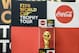 A picture taken on February 16, 2018 shows the official FIFA World Cup Trophy on display during an official ceremony at the old airport of the coastal Cypriot city of Larnaca, during the international FIFA World Cup Trophy Tour. / AFP PHOTO / Iakovos Hatzistavrou (Photo credit should read IAKOVOS HATZISTAVROU/AFP/Getty Images)