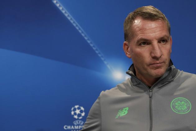 Celtic coach Brendan Rodgers arrives for a news conference prior to the Champions League group B first leg soccer match between FC Bayern Munich and Celtic Glasgow, in Munich, Germany, Tuesday, Oct. 17, 2017. Munich will face Celtic on Wednesday. (AP Photo/Matthias Schrader)