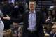 Golden State Warriors coach Steve Kerr gestures on the sideline during the first half of an NBA basketball game against the San Antonio Spurs, Saturday, Feb. 10, 2018, in Oakland, Calif. (AP Photo/Ben Margot)