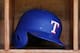 NEW YORK, NY - JUNE 24: A Texas Rangers batting helmet in the dugout before a game against the New York Yankees at Yankee Stadium on June 24, 2017 in the Bronx borough of New York City. The Rangers defeated the Yankees 8-1. (Photo by Rich Schultz/Getty Images)