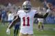 San Francisco 49ers wide receiver Marquise Goodwin (11) against the Los Angeles Rams during the first half of an NFL football game Sunday, Dec. 31, 2017, in Los Angeles. (AP Photo/Rick Scuteri)