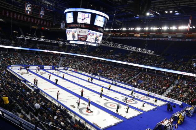 CALGARY, AB - MARCH 1: Draw 4 of the Canadian Men's Curling Championships takes place during the Tim Horton's Brier at the Scotiabank Saddledome on March 1, 2015 in Calgary, Alberta, Canada. (Photo by Todd Korol/Getty Images)