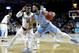 NEW YORK, NY - MARCH 08: Joel Berry II #2 of the North Carolina Tar Heels works against Chris Lykes #2 of the Miami (Fl) Hurricanes in the first half during the quarterfinals of the ACC Men's Basketball Tournament at Barclays Center on March 8, 2018 in the Brooklyn borough of New York City. (Photo by Abbie Parr/Getty Images)