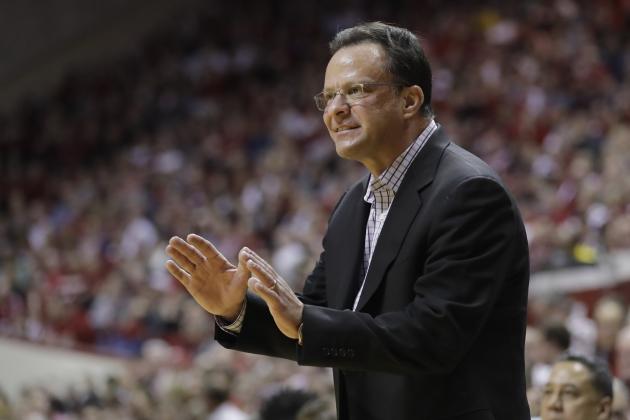 Indiana head coach Tom Crean in action during the first half of an NCAA college basketball game against Michigan, Sunday, Feb. 12, 2017, in Bloomington, Ind. (AP Photo/Darron Cummings)