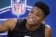 INDIANAPOLIS, IN - MARCH 02: Penn State running back Saquon Barkley looks on during the 2018 NFL Combine at Lucas Oil Stadium on March 2, 2018 in Indianapolis, Indiana. (Photo by Joe Robbins/Getty Images)