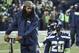 SEATTLE, WA - NOVEMBER 20: Cornerback Richard Sherman #25 of the Seattle Seahawks, out for the season with an Achilles injury, talks with cornerback Jeremy Lane #20 of the Seattle Seahawks before the game at CenturyLink Field on November 20, 2017 in Seattle, Washington. (Photo by Steve Dykes/Getty Images)