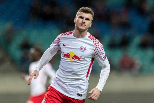 LEIPZIG, GERMANY - MARCH 08:  Timo Werner of RB Leipzig celebrates after scoring his team's second goal during UEFA Europa League Round of 16 match between RB Leipzig and Zenit St Petersburg at the Red Bull Arena on March 8, 2018 in Leipzig, Germany.  (Photo by Boris Streubel/Getty Images)