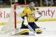 Nashville Predators goalie Pekka Rinne, of Finland, plays against the Anaheim Ducks in the first period of an NHL hockey game Thursday, March 8, 2018, in Nashville, Tenn. (AP Photo/Mark Humphrey)
