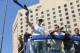 OAKLAND, CA - JUNE 15: Klay Thompson #11 and Matt Barnes #22 of the Golden State Warriors celebrates winning the 2017 NBA Championship during a parade on June 15, 2017 in Oakland, CA. NOTE TO USER: User expressly acknowledges and agrees that, by downloading and/or using this Photograph, user is consenting to the terms and conditions of the Getty Images License Agreement. Mandatory Copyright Notice: Copyright 2017 NBAE (Photo by Jack Arent/NBAE via Getty Images)
