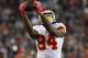 Kansas City Chiefs tight end Demetrius Harris catches a pass before an NFL football game against the New England Patriots at Gillette Stadium in Foxborough, Mass. Thursday, Sept. 7, 2017. (Winslow Townson/AP Images for Panini)