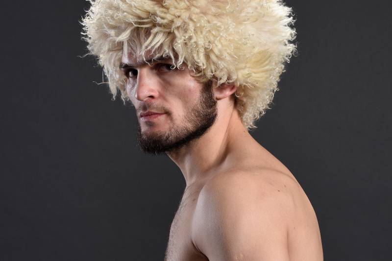 LAS VEGAS, NV - DECEMBER 30: Khabib Nurmagomedov of Russia poses for a portrait backstage after his victory over Edson Barboza during the UFC 219 event inside T-Mobile Arena on December 30, 2017 in Las Vegas, Nevada. (Photo by Mike Roach/Zuffa LLC/Zuffa LLC via Getty Images)