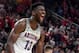LAS VEGAS, NV - MARCH 10: DeAndre Ayton # 13 of the Arizona Wildcats reacts after diving against the USC Trojans during the Pac-12 basketball tournament championship game at T-Mobile Arena on March 10. March 2018 in Las Vegas, Nevada. The Wildcats won 75-61. (Photo by Ethan Miller / Getty Images)