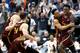 DALLAS, TX - MARCH 15: Donte Ingram #0 and Marques Townes #5 of the Loyola Ramblers celebrate after Ingram makes a game-winning three pointer against the Miami Hurricanes in the first round of the 2018 NCAA Men's Basketball Tournament at American Airlines Center on March 15, 2018 in Dallas, Texas. (Photo by Ronald Martinez/Getty Images)