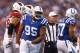INDIANAPOLIS, IN - SEPTEMBER 17: Johnathan Hankins #95 of the Indianapolis Colts celebrates after a tackle against the Arizona Cardinals during the first half at Lucas Oil Stadium on September 17, 2017 in Indianapolis, Indiana. (Photo by Michael Reaves/Getty Images)