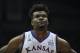 LAWRENCE, KS - FEBRUARY 19: Udoka Azubuike #35 of the Kansas Jayhawks waits for a time out to end during a game against the Oklahoma Sooners at Allen Fieldhouse on February 19, 2018 in Lawrence, Kansas. (Photo by Ed Zurga/Getty Images)