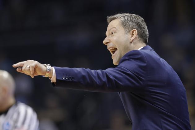 UMBC coach Ryan Odom directs his team against Kansas State during the second half of a second-round game in the NCAA men's college basketball tournament in Charlotte, N.C., Sunday, March 18, 2018. (AP Photo/Gerry Broome)