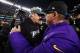PHILADELPHIA, PA - JANUARY 21: Head Coach Doug Pederson of the Philadelphia Eagles meets Head Coach Mike Zimmer of the Minnesota Vikings after winning 38-7 in the NFC Championship game at Lincoln Financial Field on January 21, 2018 in Philadelphia, Pennsylvania. (Photo by Al Bello/Getty Images)