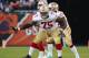San Francisco 49ers offensive guard Laken Tomlinson (75) sets to block against the Chicago Bears during an NFL football game Sunday, Dec. 3, 2017, in Chicago. The 49ers won the game 15-14. (Jeff Haynes/AP Images for Panini)