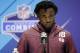 USC running back Ronald Jones speaks during a press conference at the NFL football scouting combine, Thursday, March 1, 2018, in Indianapolis. (AP Photo/Darron Cummings)